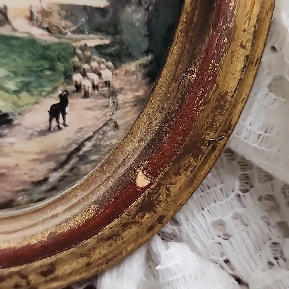 Gilded Italy Vintage Nashco Oval Wooden Framed Scenery Brushed Gold